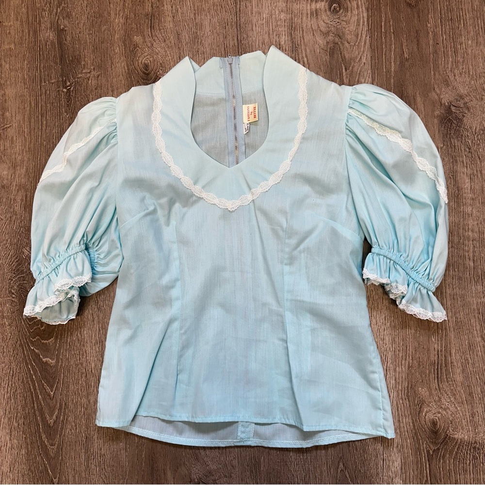 Light‎ Blue Women's Top with Puff Sleeves